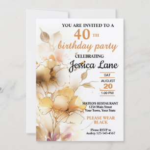 Elegant Rustic Floral Birthday Party Invitation