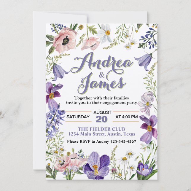 Elegant Rustic Floral Engagement Party Invitation (Front)