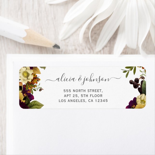 Elegant rustic floral fall wedding return address (Insitu)