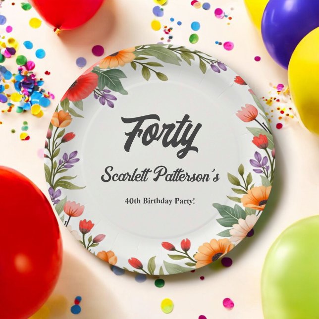 Elegant Rustic Floral Garden Summer 40th Birthday Paper Plate (Creator Uploaded)