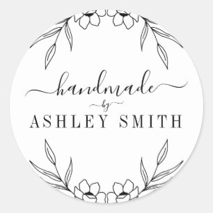 Elegant Rustic Floral Handmade Business  Classic Round Sticker