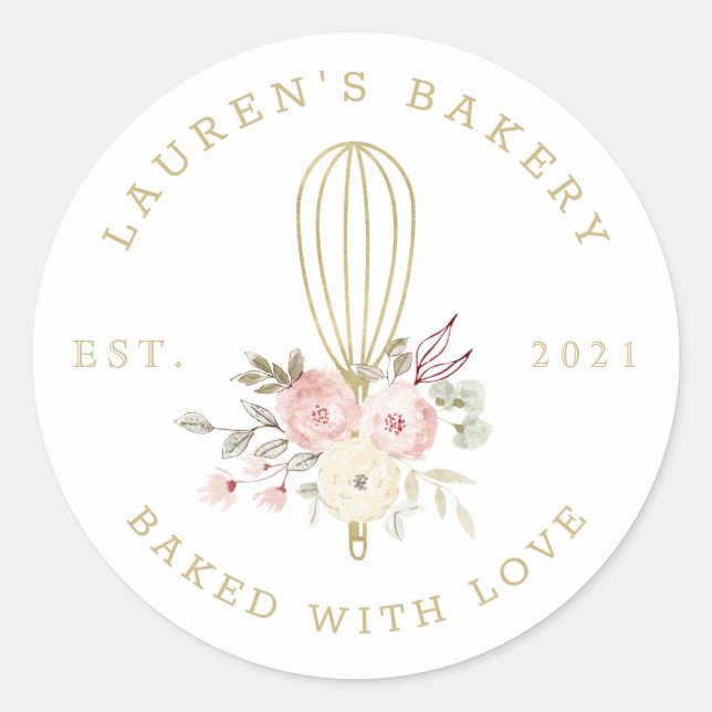 Elegant Rustic Floral Home Bakery Logo Classic Round Sticker (Front)