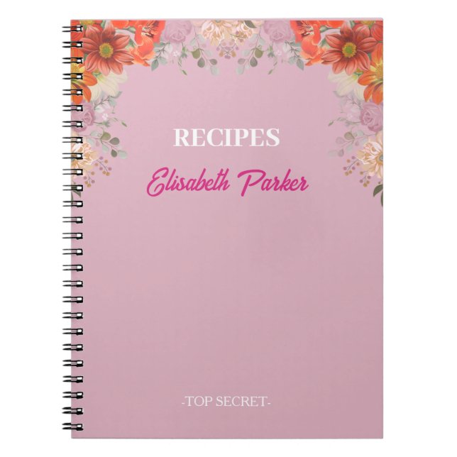 Elegant rustic floral kitchen cookbook recipes notebook (Front)