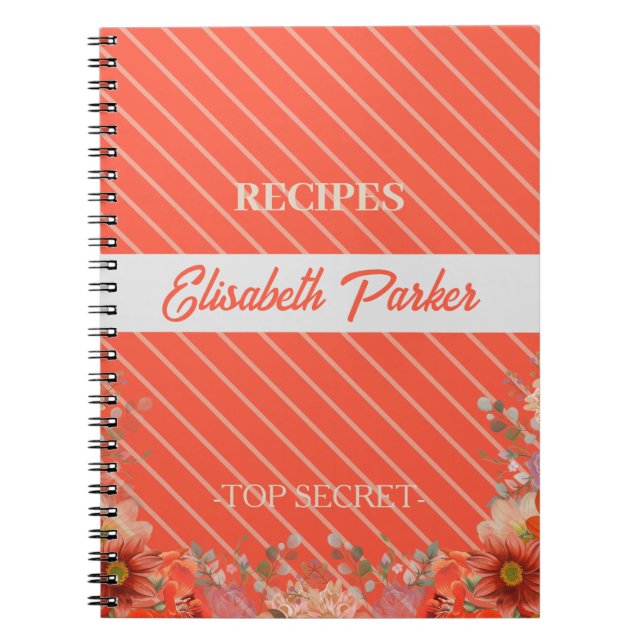 Elegant rustic floral kitchen cookbook recipes notebook (Front)