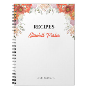 Elegant rustic floral kitchen cookbook recipes notebook