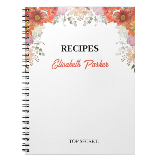 Elegant rustic floral kitchen cookbook recipes notebook (Front)