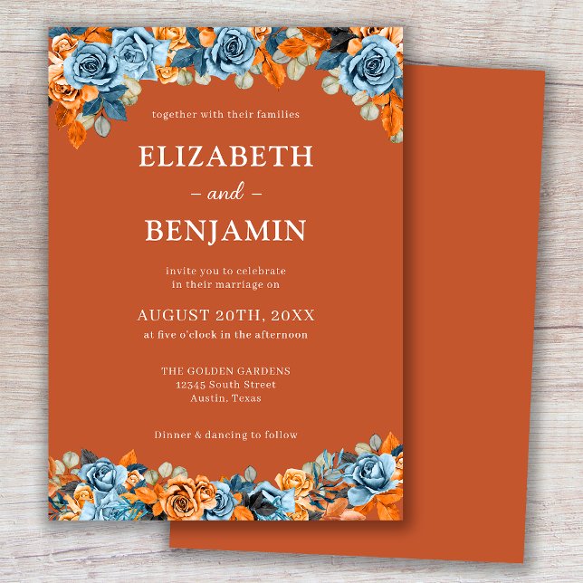 Elegant Rustic Floral Navy Rust Terracota Wedding Invitation (Creator Uploaded)