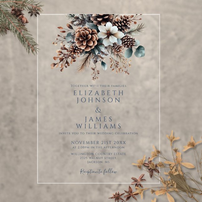 Elegant Rustic Floral Pinecone Wedding Acrylic Invitations (Elegant Rustic Floral Pinecone Wedding Acrylic Invitations)