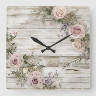 Elegant Rustic Floral Rose Wall Clock