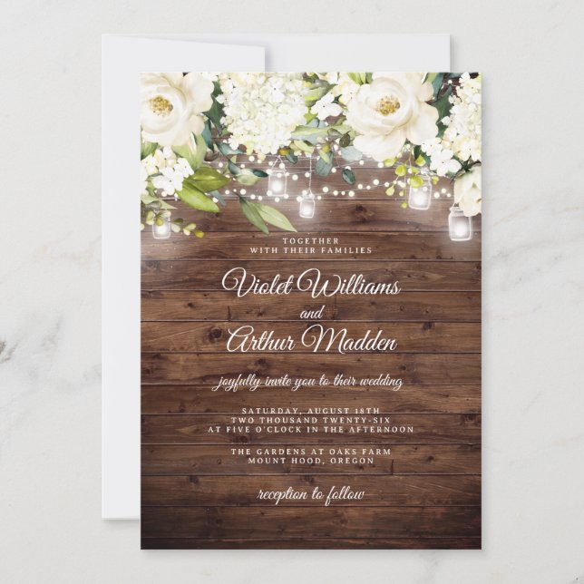 Elegant Rustic Floral String Lights Wedding Invitation (Front)