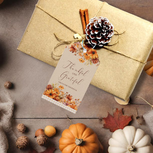 Elegant Rustic Floral Thankful and Gratetful Gift Tags