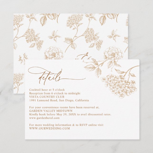 Elegant Rustic Floral Wedding Details  Enclosure Card (Front/Back)