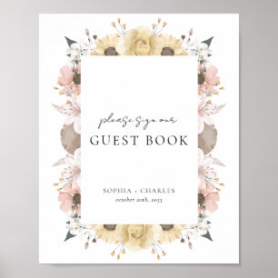 Elegant Rustic Floral Wedding Guest Book Sign