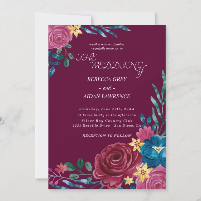 Elegant Rustic floral  Wedding Invitation (Front)