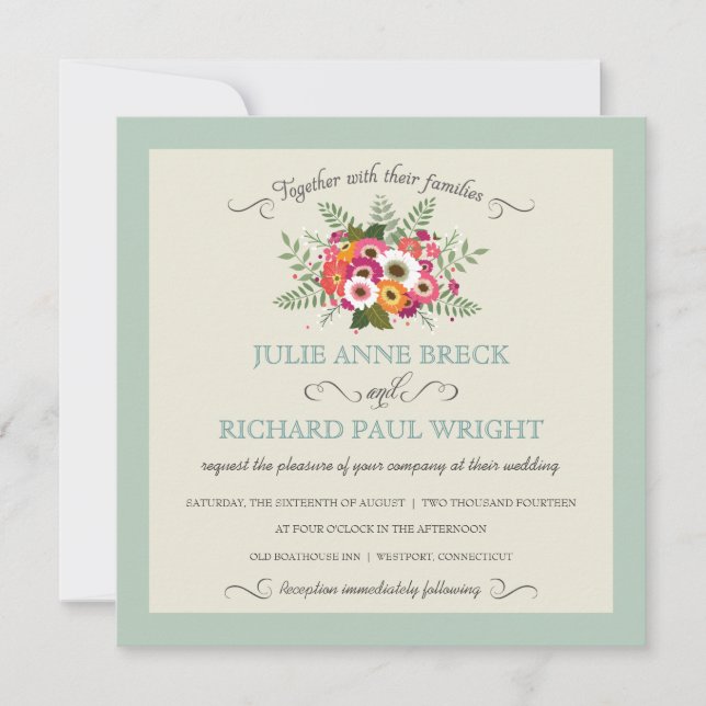 Elegant Rustic Floral Wedding Invitations (Front)