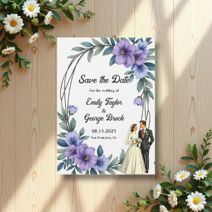 Elegant Rustic Floral Wreath Bride Groom Wedding Save The Date