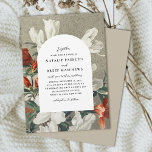 Elegant Rustic Florals Terracotta Wedding Invitation<br><div class="desc">This beautiful, elegant wedding invitation features a vintage painting of apple blossom flowers in terracotta orange, white, and green over a rustic canvas / burlap background in beige. Text stands out against a white arch shape. The back is a light beige, but the colour can be easily customised, if desired....</div>