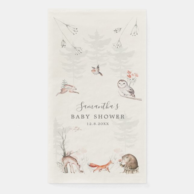 Elegant Rustic Forest Animals Baby Shower Napkin (Front)
