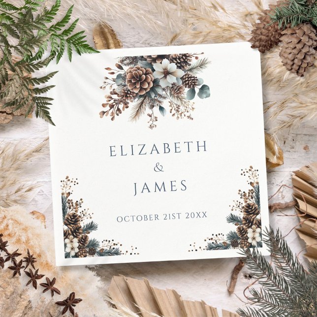 Elegant Rustic Forest Floral Pinecones Wedding Napkin (Elegant Rustic Forest Floral Pinecones Wedding Napkins)
