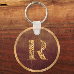 Elegant Rustic Gold & Brown Personalised Monogram Key Ring