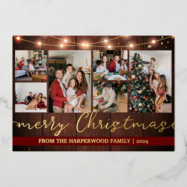 Elegant Rustic Gold Christmas Family Photo Collage (Front)