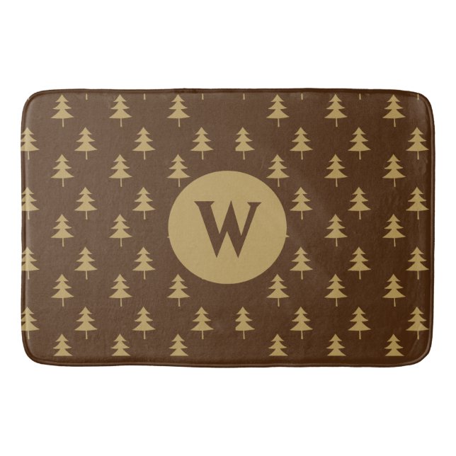 Elegant Rustic Gold Tree Pattern Monogram Bath Mat (Front)