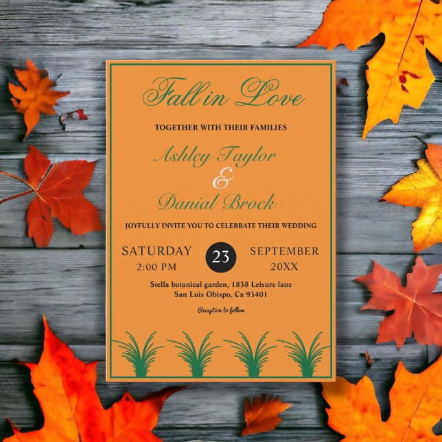 Elegant Rustic Green Grass Orange Fall Wedding Invitation (Creator Uploaded)