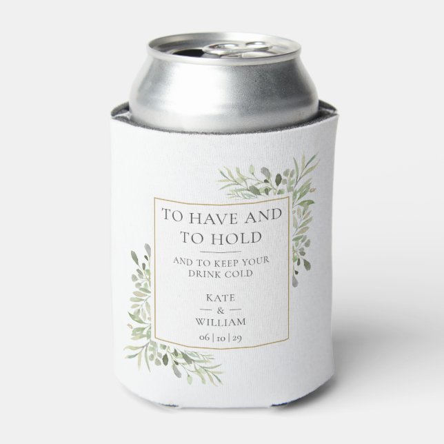 Elegant Rustic Greenery Foliage Wedding Can Cooler (Can Front)