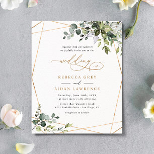 Elegant Rustic Greenery Gold Wedding Invitation