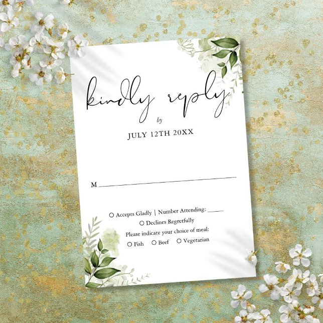 Elegant Rustic Greenery Leaves Wedding RSVP Card (Elegant Rustic Greenery Leaves Wedding RSVP Card)