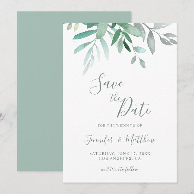 Elegant Rustic Greenery Wedding Save the Date Card (Front/Back)
