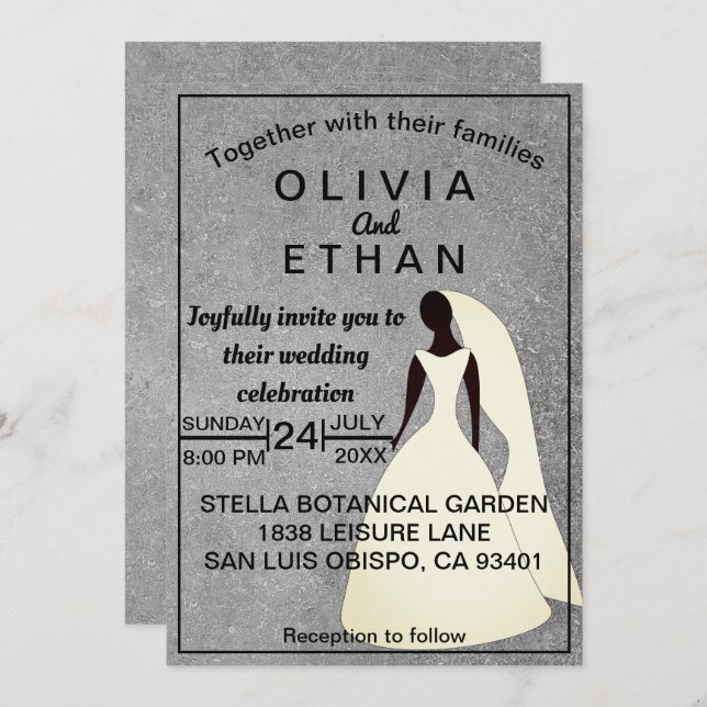 Elegant Rustic Grey Concrete Bride Chic Wedding Invitation (Front/Back)