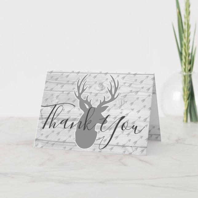 Elegant Rustic Grey Deer & White Wood Thank You (Front)