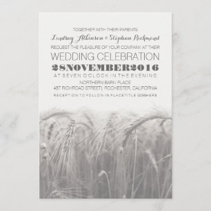 Elegant rustic grey white wheat wedding invitation
