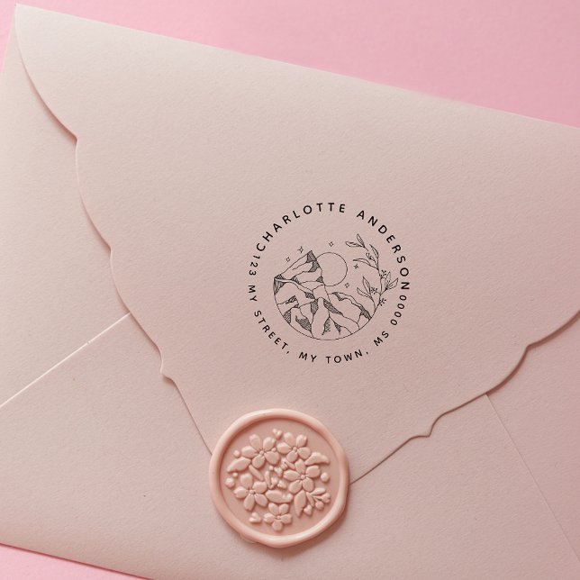Elegant Rustic Hand-drawn Mountain Return Address Rubber Stamp (Creator Uploaded)