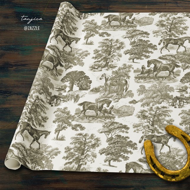 Elegant Rustic Horses Beige Toile Wrapping Paper (Creator Uploaded)