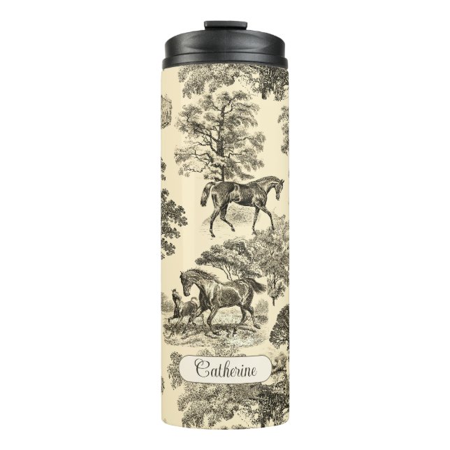 Elegant Rustic Horses Trees Beige Tan Toile  Thermal Tumbler (Front)