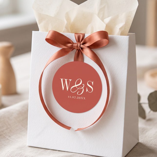 Elegant Rustic initial wedding couples Classic Round Sticker (Creator Uploaded)