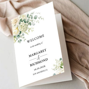 Elegant Rustic Ivory Floral Folded Wedding Program Card