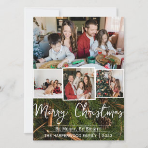 Elegant Rustic joy Christmas Family Photo Collage Holiday Card