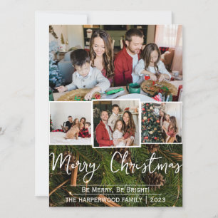 Elegant Rustic joy Christmas Family Photo Collage Holiday Card