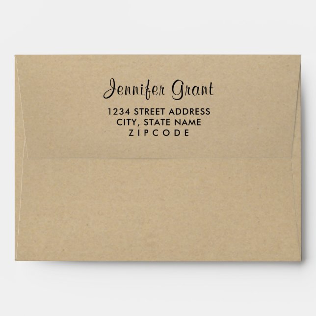 Elegant Rustic Kraft Brown and Black Wedding Envelopes (Back (Top Flap))