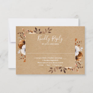 Elegant Rustic Kraft Fall Floral Wedding RSVP Card