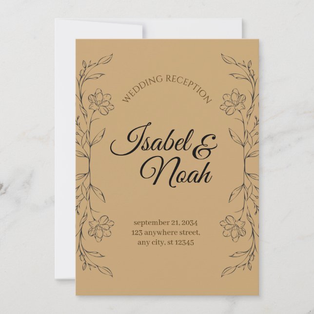Elegant Rustic Kraft Floral Wedding Invitation (Front)