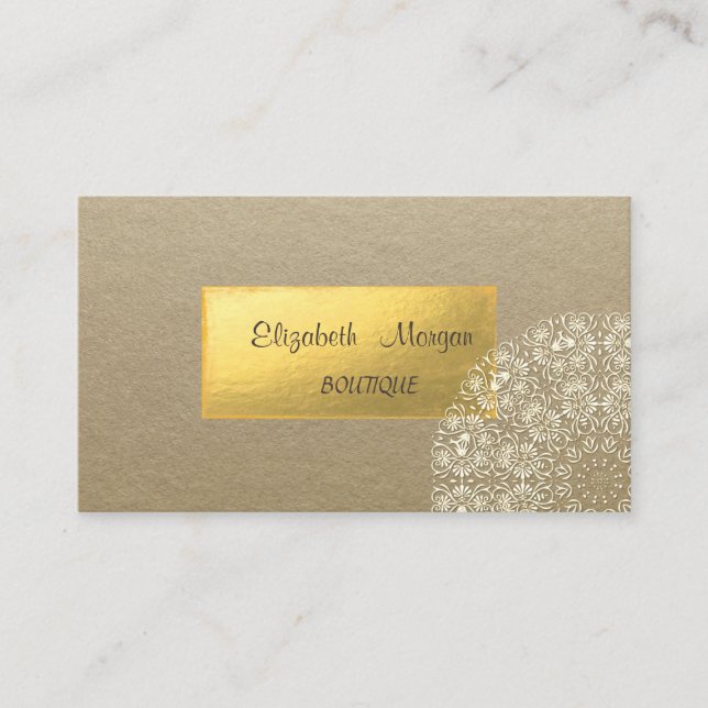 Elegant Rustic ,Kraft,Gold Lace Business Card (Front)