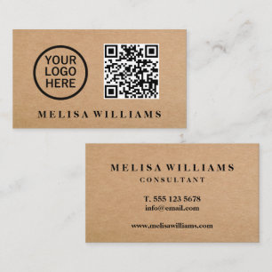 Elegant Rustic Kraft Logo QR code Business Card