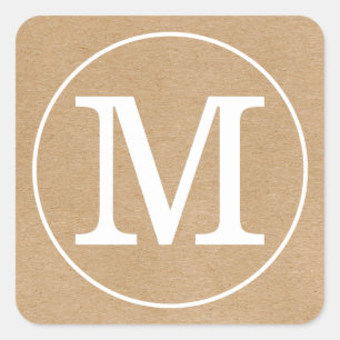 Elegant Rustic Kraft Monogram Square Sticker