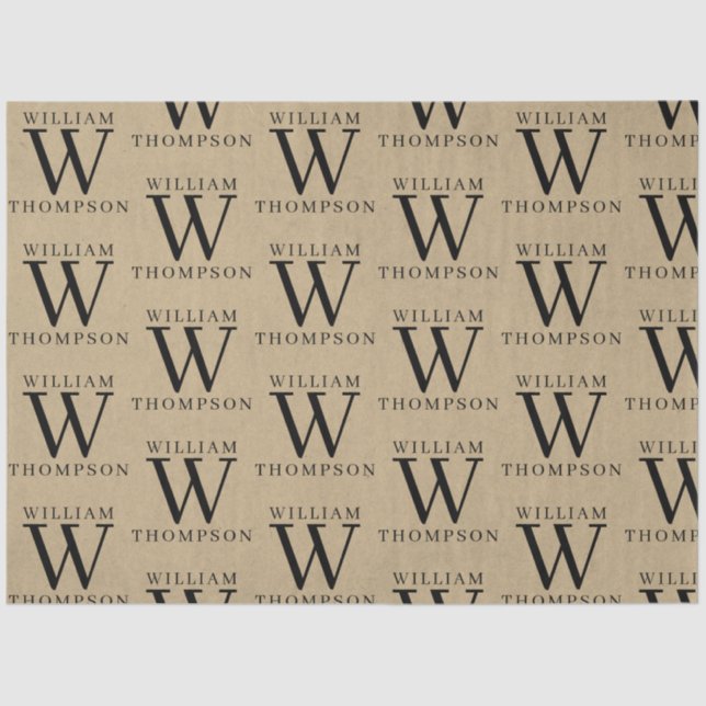 Elegant Rustic Kraft Monogrammed Name Tissue Paper (Front)