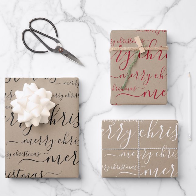 Elegant Rustic Kraft Paper Merry Christmas Script (Front)