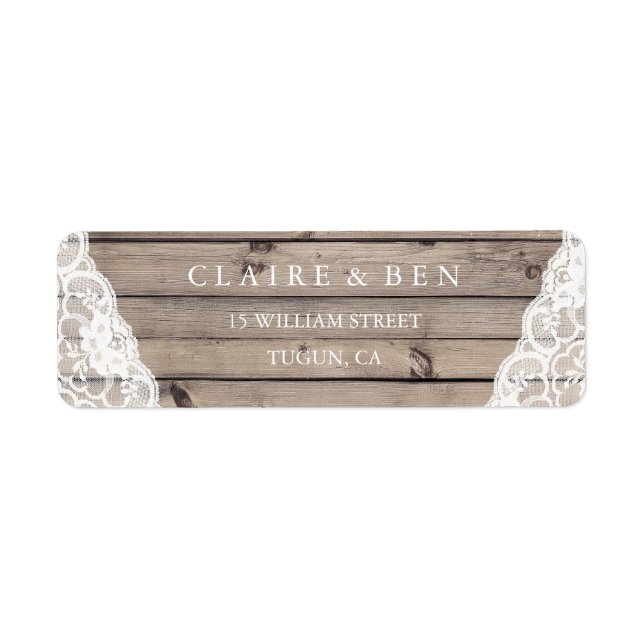 Elegant Rustic Lace Wedding Return Address Label (Front)
